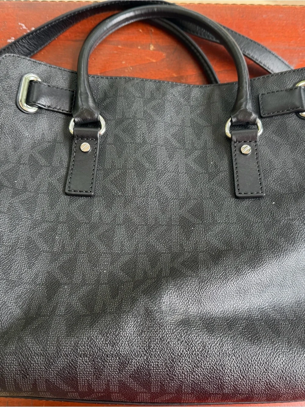 Authentic Michael Kors Hamilton Large Satchel - Black Monogram Saffiano Leather